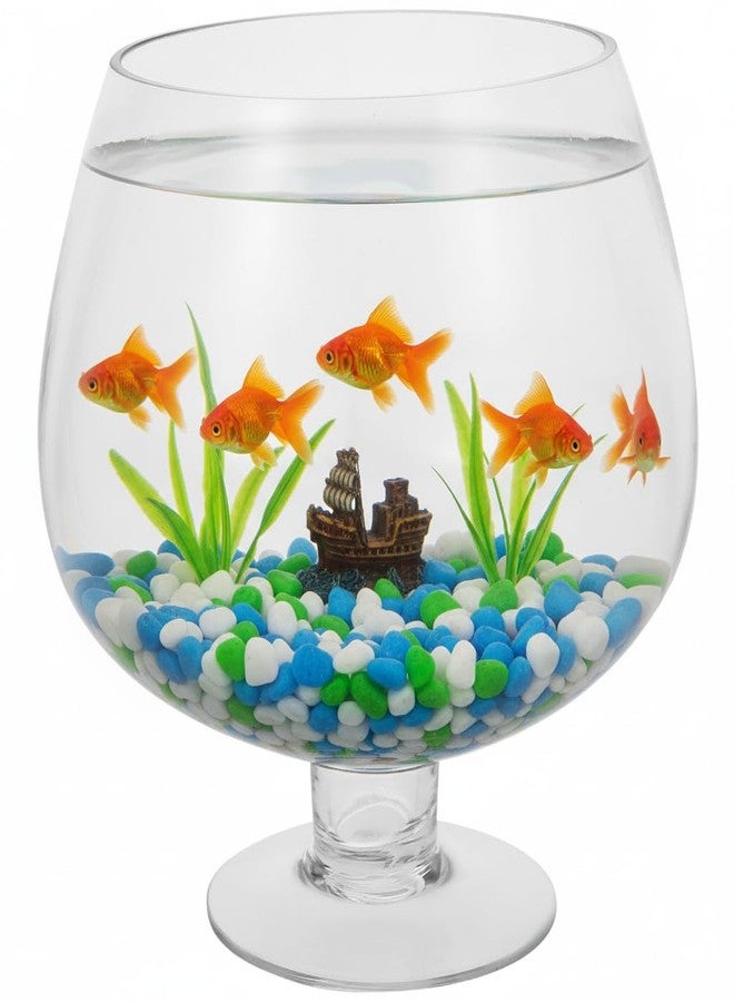 SUPVOX Glass Fish Bowl 6.7 Inch Round Goldfish Tank - Clear Glass Aquarium for Desktop Hydroponic Plants and Home Office Decor - Image 1